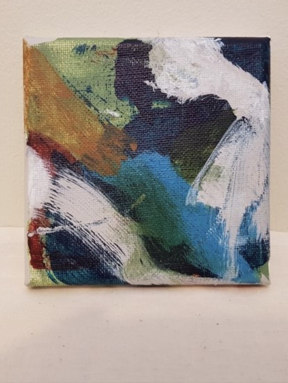 Abstract Mini Canvas Wall Art in Blue, Green and White 4x4